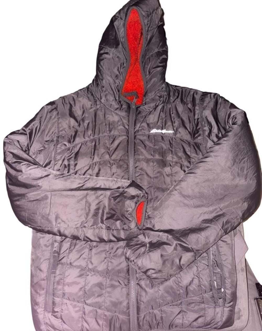 Reversible Eddie Bauer Outdoor SLLC Quilted Puffer with Orange Fleece Lining, Ki